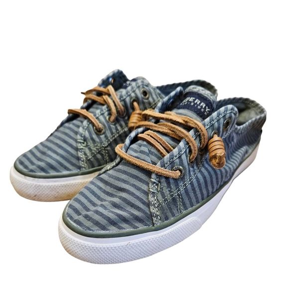 Olive Green Striped Sperry Topsiders size 9 - Picture 4 of 8